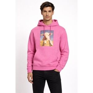 Sandro Paris Mens Rose Pink Lamb Graphic Hoodie‎ Sweatshirt Size M